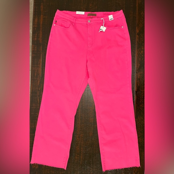 Judy Blue Size 24W High Waist Hot Pink Jeans Straight Leg Raw Hem Stretchy Comfy - Picture 14 of 14